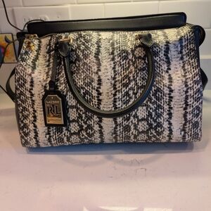 Lauren Ralph Lauren Whitby Black and White Snakeskin Satchel